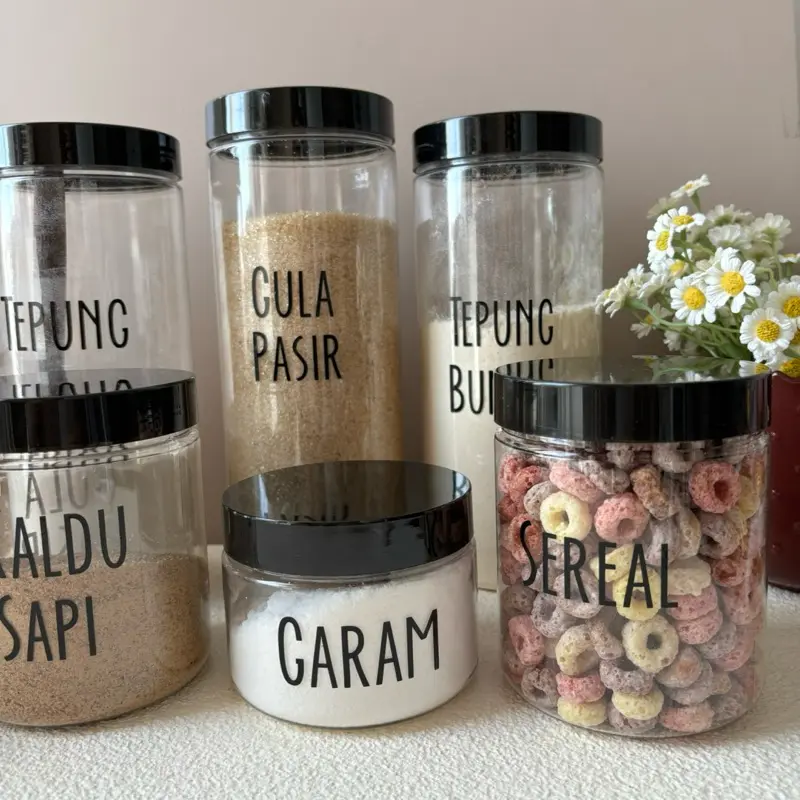 Toples Bumbu Dapur Tutup Hitam Bahan Plastik Toples Serbaguna Free Stiker Cutting Anti air (EA Htm) 2