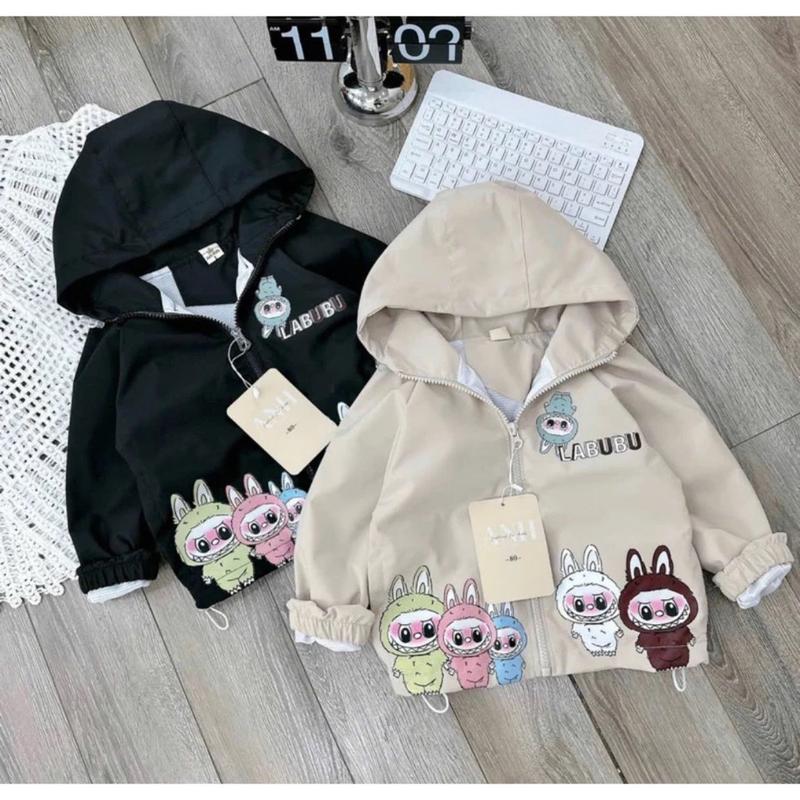 Áo khoác gió LABUBU cho cả bé trai và bé gái từ 9-20kg in hoạ tiết cá tính phủ nano bạc kháng nước
