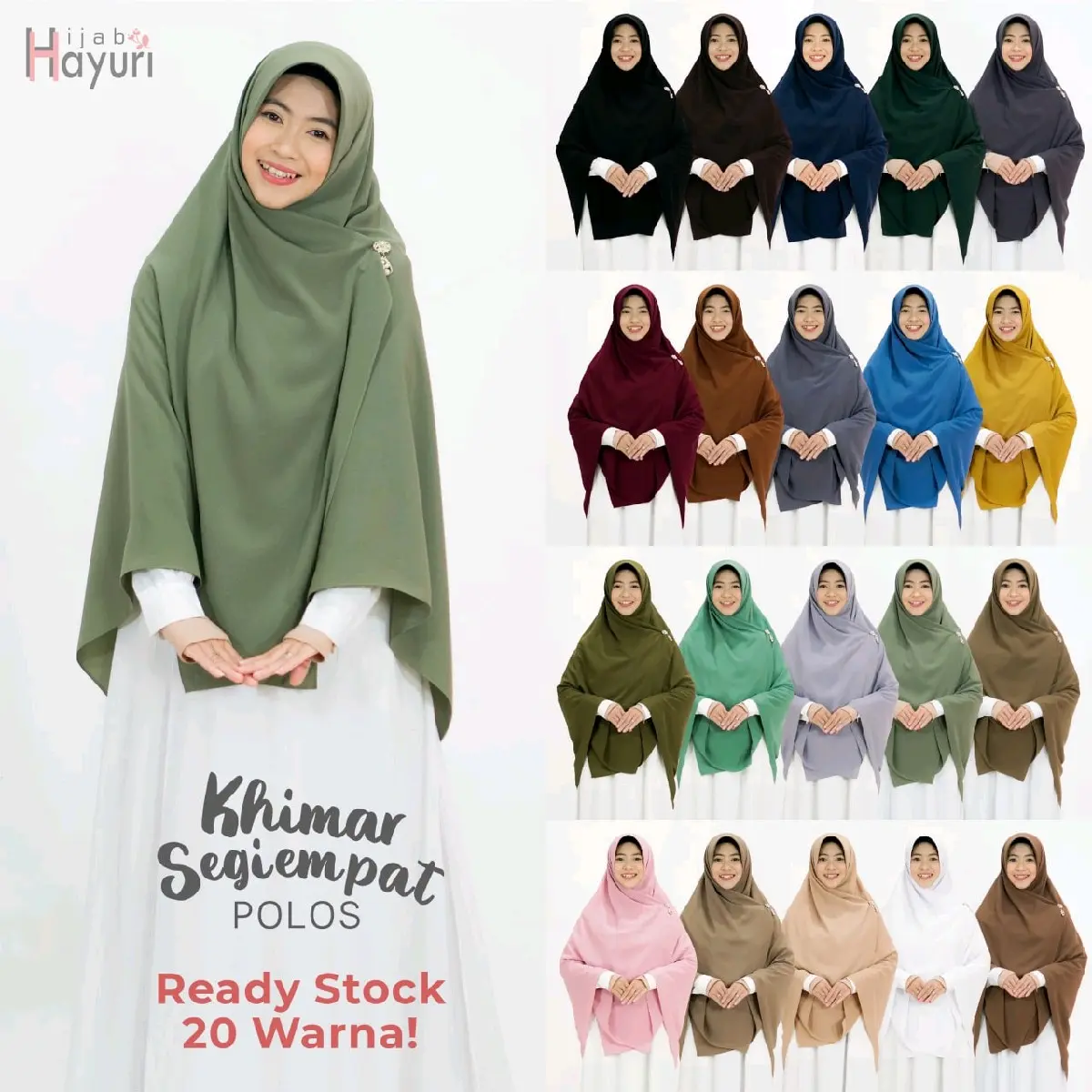 Hijab Hayuri Khimar Segi Empat Polos [120x120cm] [130x130cm] [145 X 145 CM] / Jilbab Kerudung Segi Empat Wolpeach - Jilbab Segiempat Polos