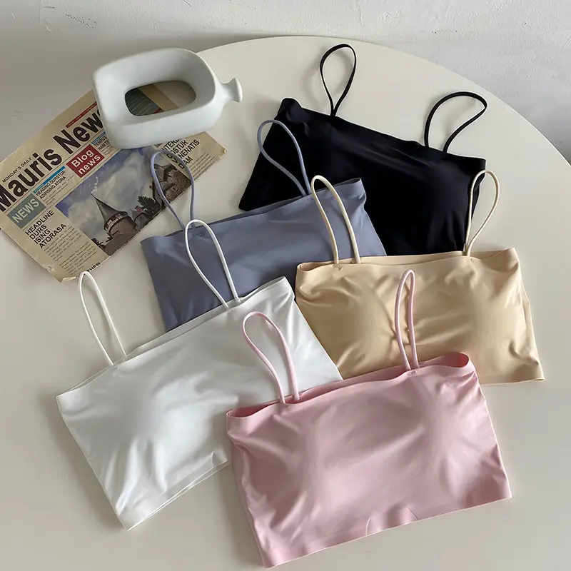 Cross-Border Hot Seamless Beautiful Back Ice Silk Strapless Bra and Undershirt Suspenders Tube Top Tube Top Girl Student Growth Period Vest Underwear