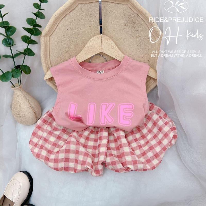 Bộ quần áo like cho bé gái 2 màu  nâu và hồng, sz 5-20kg