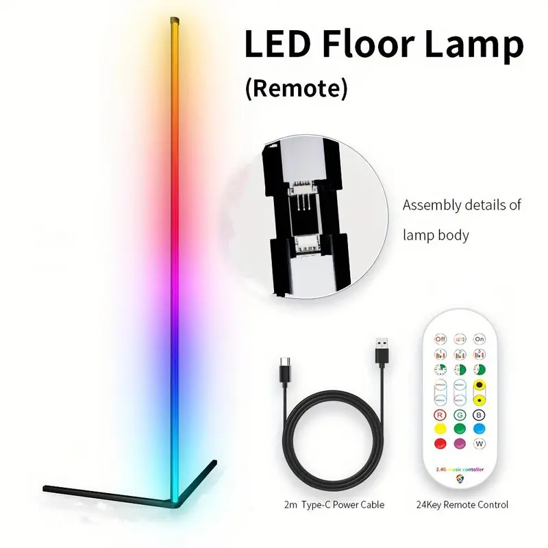USB Powered LED Floor Lamp, RGB Color Changing LED Light with APP & Remote Control, Bluetooth-compatible Music Sync Ambient Lights For Home Gaming Room Decor 5