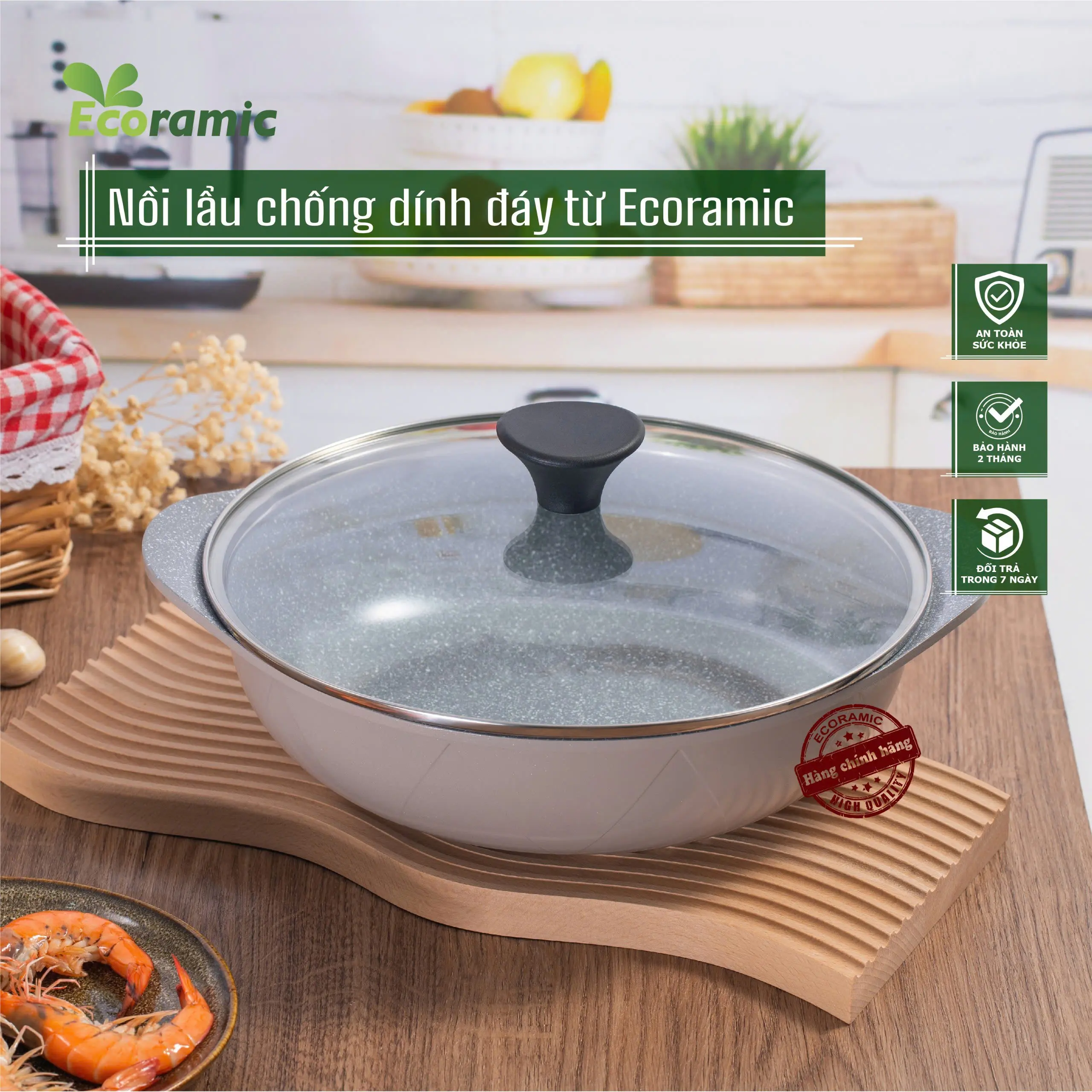 Nồi Lẩu Chống Dính Đáy Từ Ecoramic - Size 28 - Dùng Cho Mọi Loại Bếp - Sản Phẩm Cao Cấp