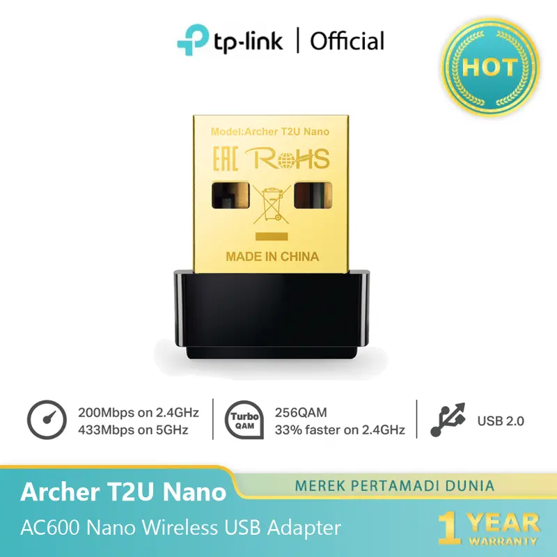 TP-Link Archer T2U Nano |  AC600 Dual Band | Nano Wireless USB Adapter | WiFi Dongle | Plug & Play 1
