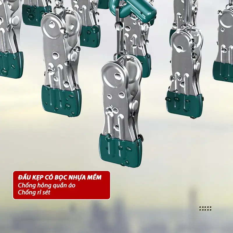 Móc Phơi Quần Áo Có 10 Móc Kẹp MQ-02 Móc Treo Quần Áo Có Kẹp Phơi Quần Áo, Tât Vớ, Đồ Lót, Phơi Đồ Cho Bé Phủ Nhựa PVC Mềm Chống Sỉ Chắc Chắn Bền Bỉ 4