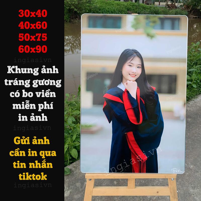 Khung ảnh size 50x75 tráng gương bo viền treo tường 4k, in ảnh theo yêu cầu miễn phí, trang trí nhà, quà tặng sinh nhật, thôi nôi, ảnh cổng cưới