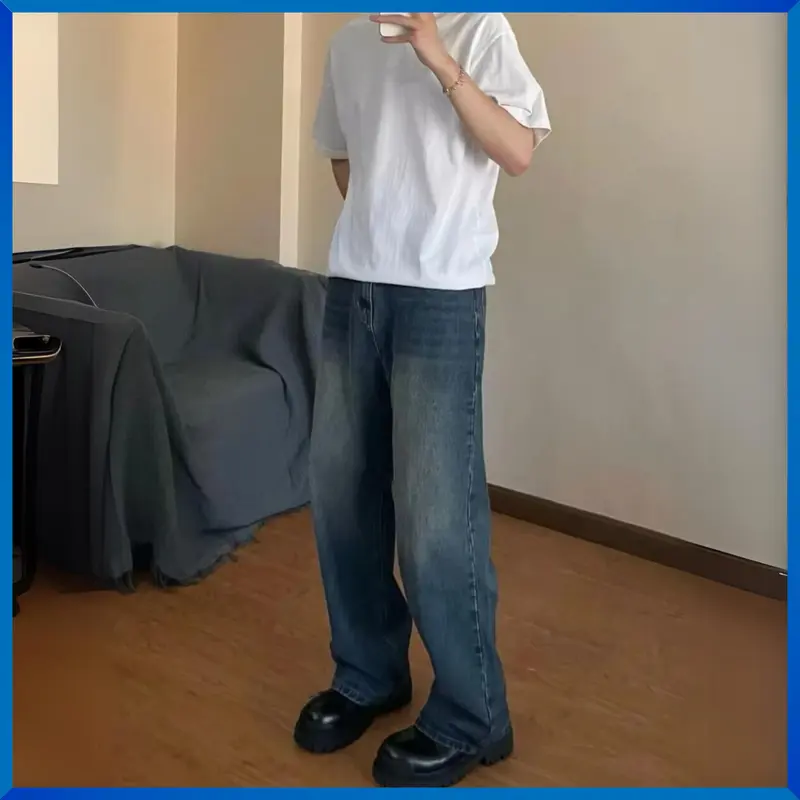 Quần Jean ống suông nam nữ JEAN BOX 95 cạp nửa chun mặc thoải mái Menswear Pants Có Túi 6