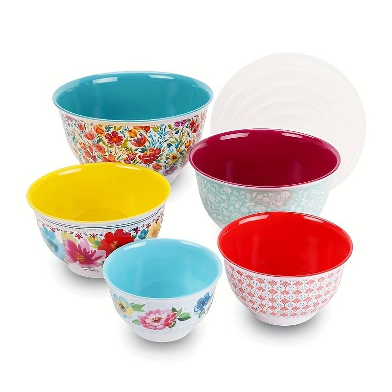 TikTok Shop 10 Piece Melamine Mixing Bowl Set With Snap On Lids 10.5 9.5 8.25 7.25 6 Bowls Durable Chip Resistant And Dishwasher Safe Ideal For Food Prep Serving And Storage