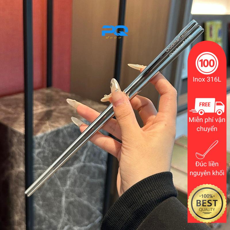 Hộp 10 đôi đũa inox 316L Chockmen vuông chống trơn trượt cao cấp C59