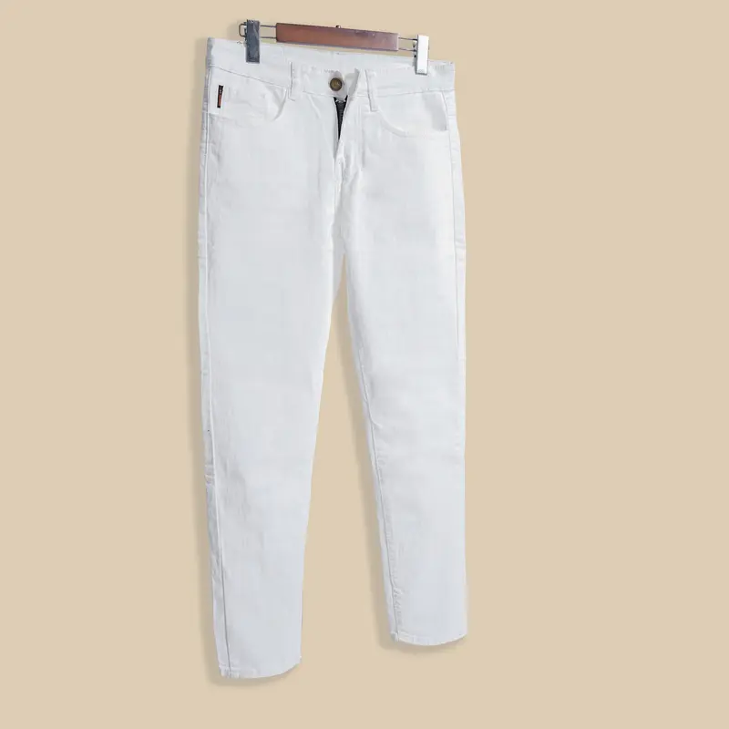 Quần Jean Nam Dài Thời Trang Vải Co Dãn Màu Trắng Trơn Dáng Ôm Vừa Menswear Pants Có Túi 1