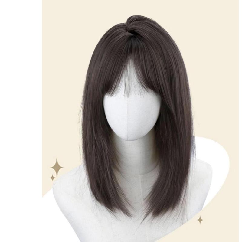 Wig Mid-length Straight Hair Full Head Cover Natural One-Piece Fashion Clavicle Hair Lightweight Breathable Wig Head Cover 3