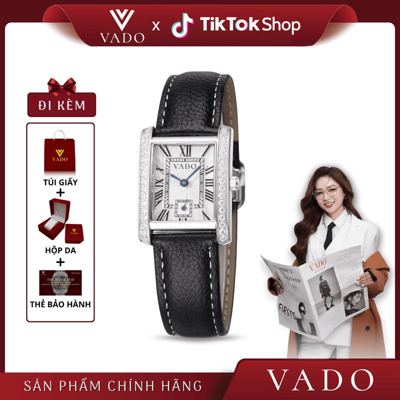 [LIVE] Đồng Hồ Nữ Mặt Vuông Đính Đá Charm Sang Trọng, Dây Thật, Phong Cách Thanh Lịch Đi Kèm Hộp Ngọc -  DH1219 VADO