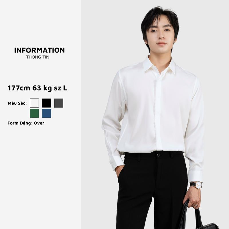  Áo sơ mi nam form rộng Felix tay dài không túi vải lụa tằm siêu mềm mịn thương hiệu BAETON - S01 