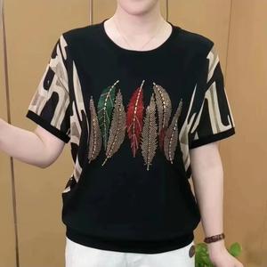 High Quality Short Sleeve T-shirts for Women Middle Age Mothers Blouse New Design Summer Fashion Round Neck Casual Tops Foreign Flavour Shirt