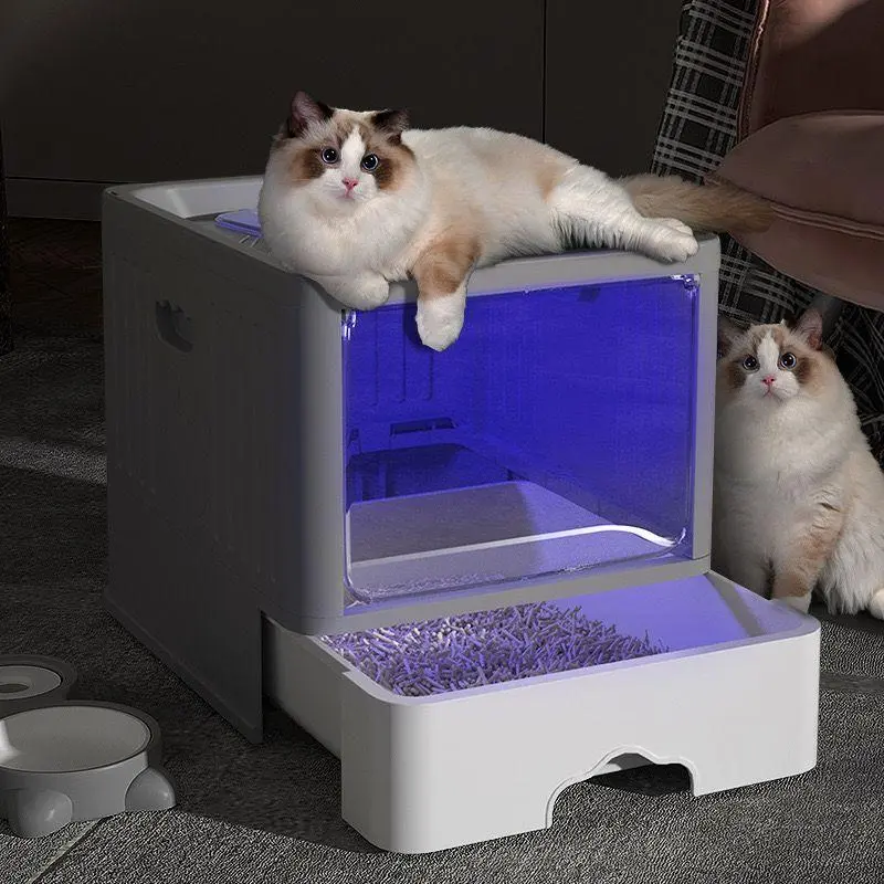 Enclosed Cat Litter Box Foldable UV sterilizing cat litter box Kitten Large Clean Litter Box Drawer Design
