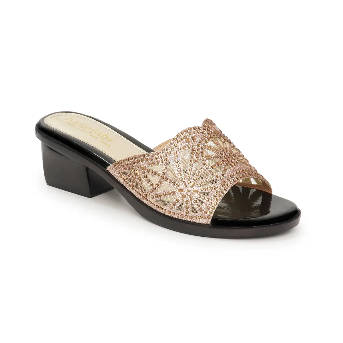 Dép Nữ Đế PU Đen Siêu Nhẹ Cao 5cm Hanatabi Quai Lưới Đính Đá Bigsize (35-42) Mã HNDE5F882