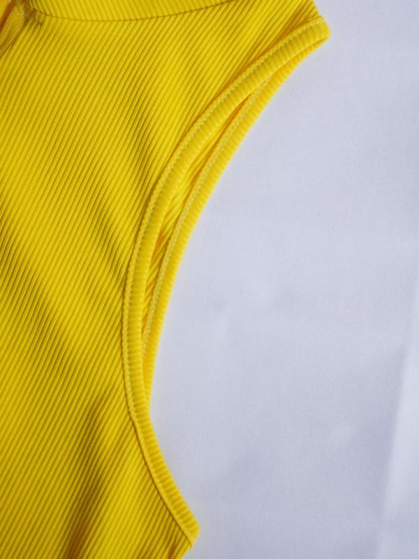 Women's Solid Color Half Placket Zipper Mock Neck Ribbed Crop Tank Top, Casual Sleeveless Cropped Top for Summer, Summer Clothes, Going Out Top, Streetwear, Ladies Clothing for Daily Wear 6