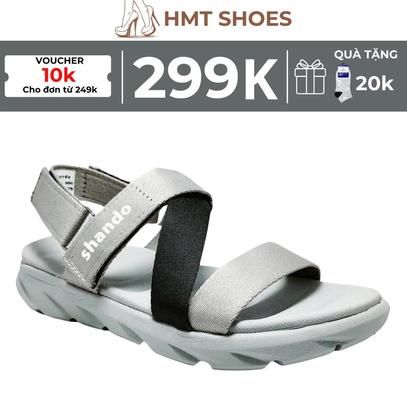 Giày Sandal NAM NỮ SHANDO F6 Sport Thời Trang (XÁM ĐEN) Đi Học, Đi Làm, Đi chơi, Đế Cao 3cm. Đế Bằng