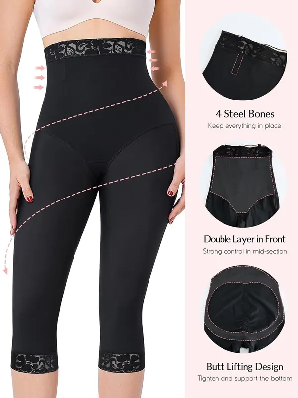Women's Solid High Waist Contrast Lace Shapewear Bottom, Tummy Control Butt Lifting Shapewear Bottoms, High Stretch Shaper for Daily Wear 6