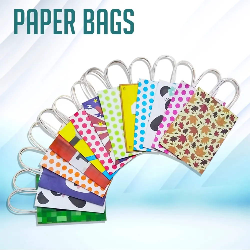 Assorted Paper Bag Birthday Loot Gift Handbag Tote Packing Storage Paper bag for Christening and Birthday Loot Bags Party