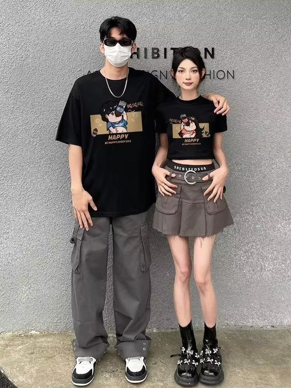 Product Introduction of Summer printed crewneck T-shirt simple fashion Harajuku Korean shorts sleeve temperament couple top 10