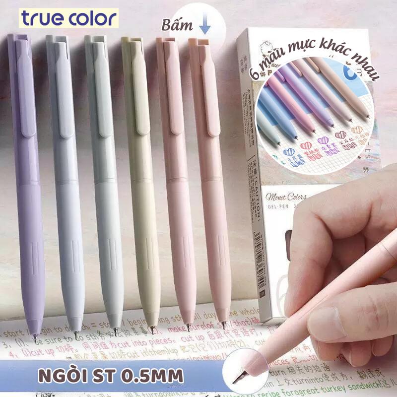 Set 6 bút gel màu mực khác nhau, bút mực gel ngòi ST viết trơn, mực đều, nhanh khô  _ 6129 viết  mực bút bi  đan nét mượt bút  muji