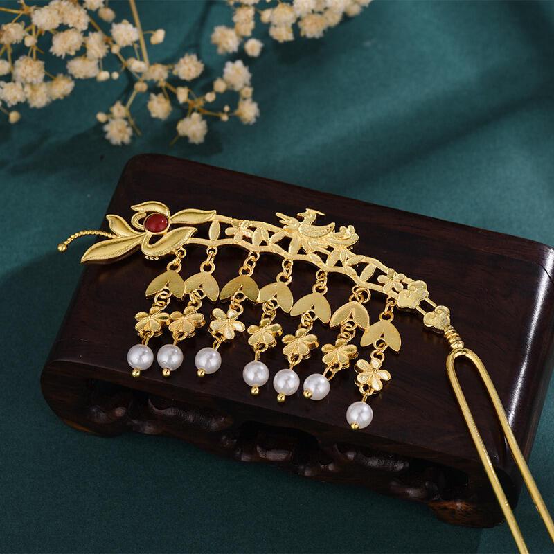 Product Introduction of Pure copper gold-plated lily of the valley trembling step shake ancient headdress hairpin han costume jewelry Tiktok 6