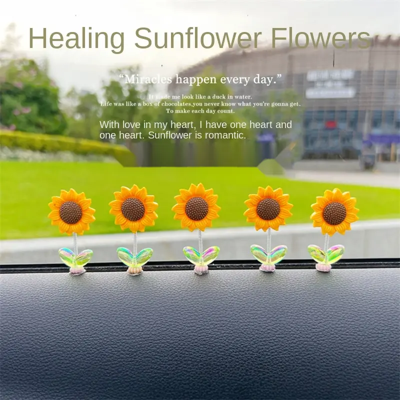 Fashionable and cute shaking sunflower car pendant,  can be used for decorating the car dashboard and rearview mirror