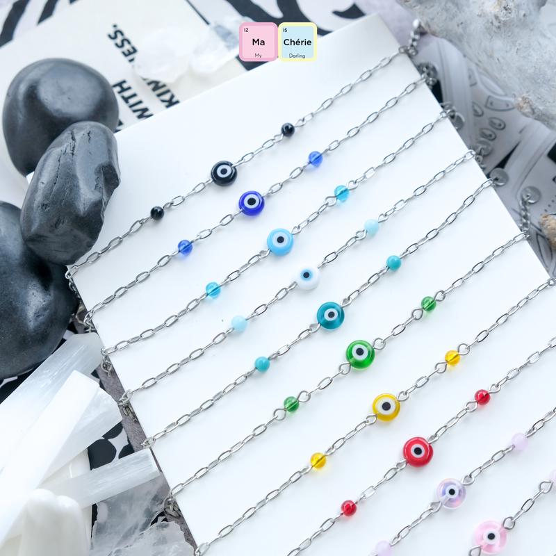 MaCherie Vòng tay Mắt Quỷ Evil Eye thuỷ tinh phối xích inox không gỉ 2