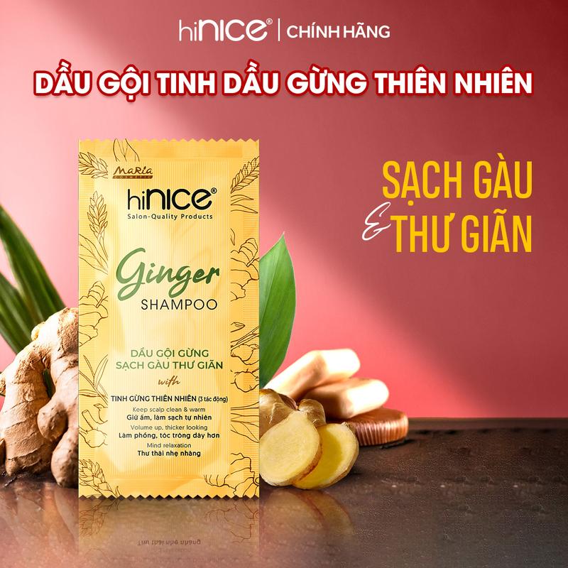  Gói Dầu Gội Tinh Dầu Gừng Thiên Nhiên hiNICE Ginger Shampoo Hỗ Trợ Sạch Gàu & Giảm Ngứa 