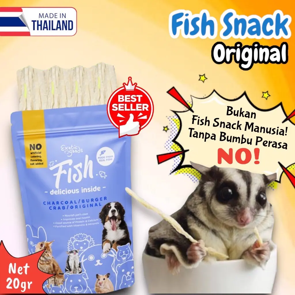 FISH SNACK ORIGINAL 20gram SNACK SUGAR GLIDER HAMSTER ORIGINAL THAILAND CEMILAN SUGARGLIDER SNEK SUGERGLEIDER FISH STIK SNEK IKAN UNTUK SUGAR GLIDER FISH SNACK GROSIR FISH SNACK THAILAND SNACK IKAN HAMSTER