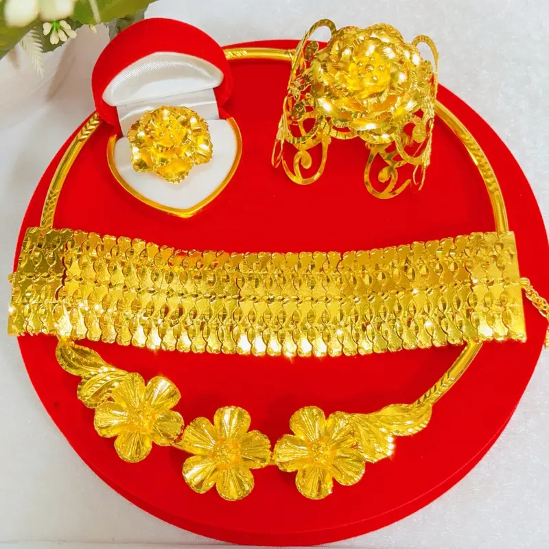 Set bộ trang sức cưới hoa mai chuẩn màu 24.k có hộp nhung 0