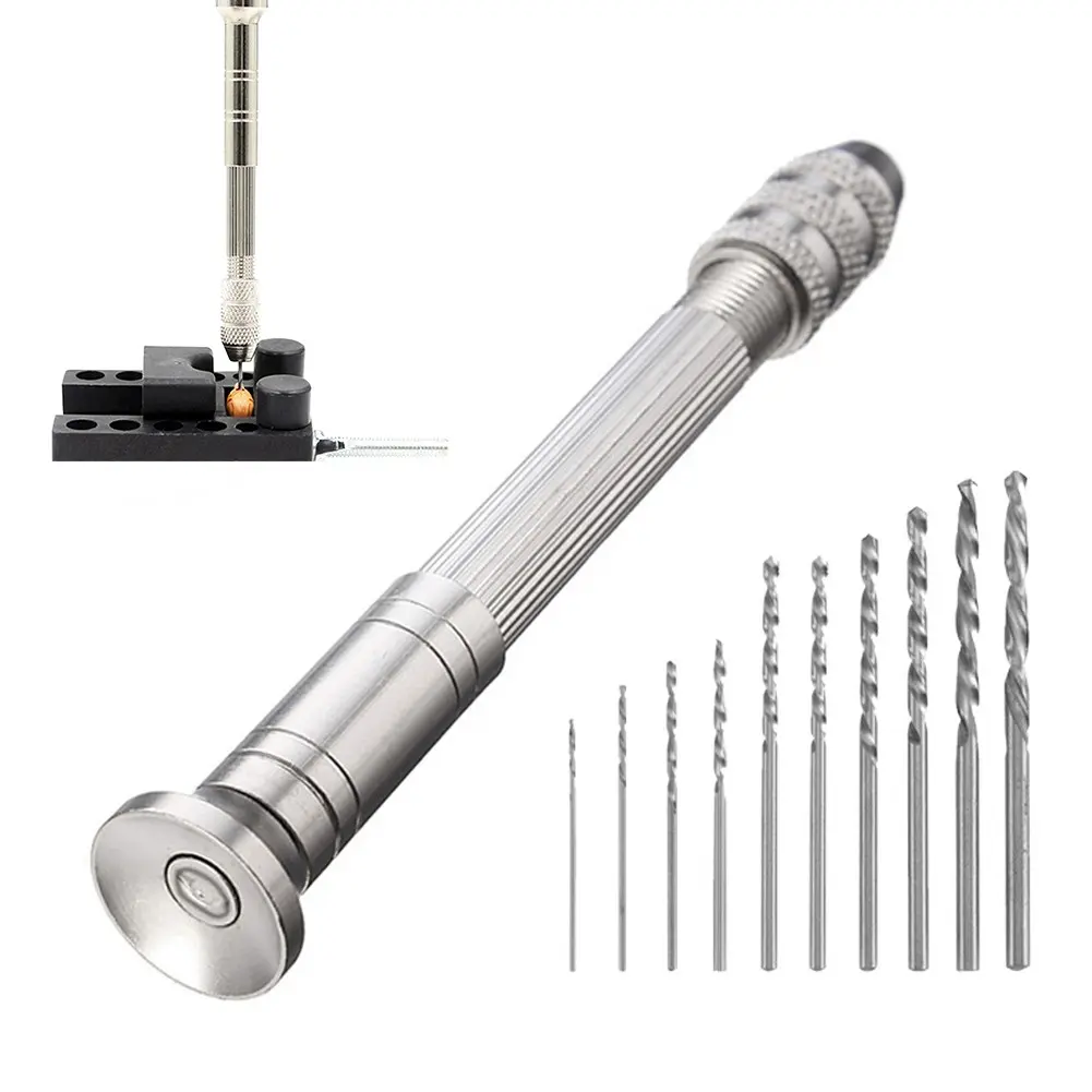 Gerudi Tangan Mikro Mini, 1 / 11pcs, Alat Penggerudian Kerja Kayu, Untuk Model, Hobi, Barang Kemas DIY, Penggerudian Berlian, Alat Putar, Julat Penggerudian: 0.3-3.2mm Aluminium Hardware Alloy Plastic Tool