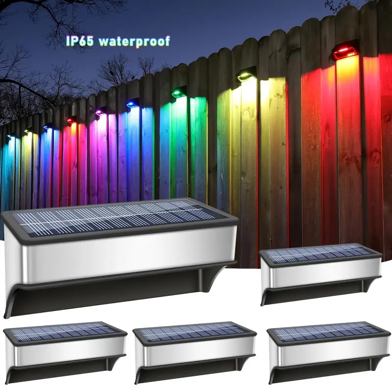 Solar Powered 8LED Fence Light, Solar Deck Light, Solar Step Light, Stainless Steel RGB Color Light Mode, Super Bright Solar Landscape Light for Courtyards, Gardens 3