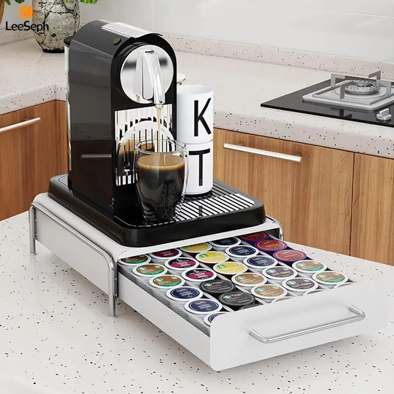 Coffee Machine Support Storage Drawer Holder, Coffee Capsule Organizer with Non-slip Feet, Multifunctional Coffee Accessory for Home Kitchen Office 4