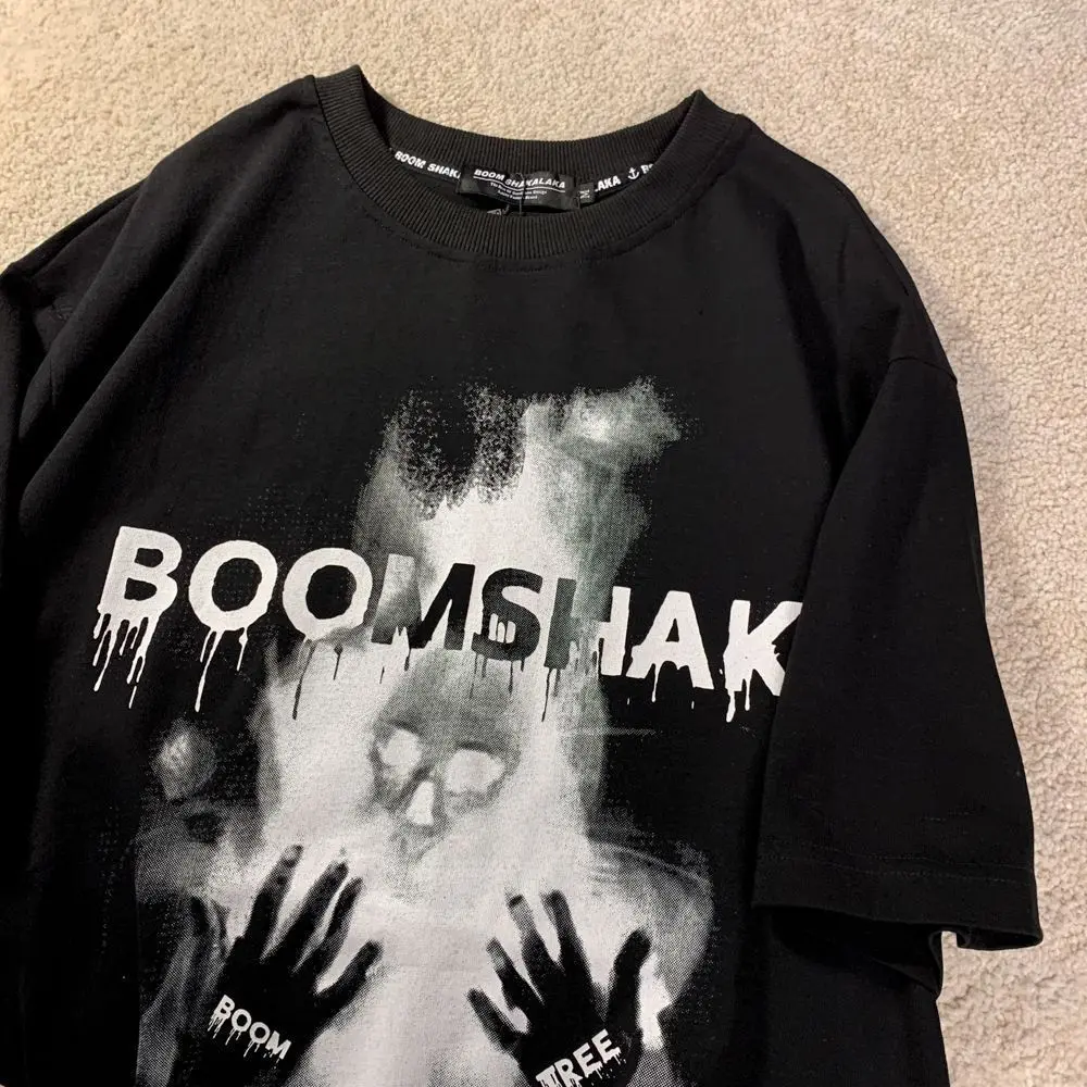 Trendy American Style Demon Skull European and American Dark Skull Graffiti T-Shirt Unisex Ins Loose Round Neck Short Sleeve