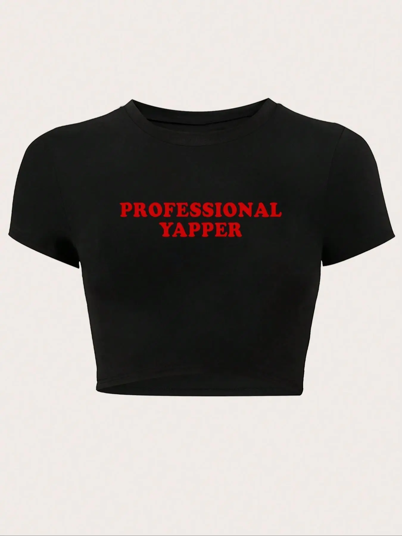 Women's Letter Print Round Neck Crop Tee, Casual Short Sleeve Crew Neck T-Shirt for Summer, Fashion Women's Top for Daily Wear