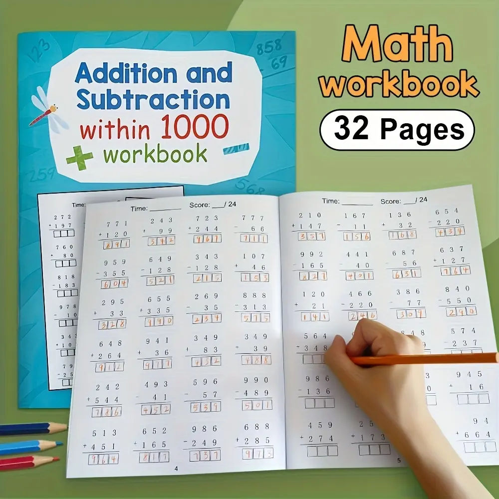 32-Page Math Learning Workbook with Addition & Subtraction Problems ...
