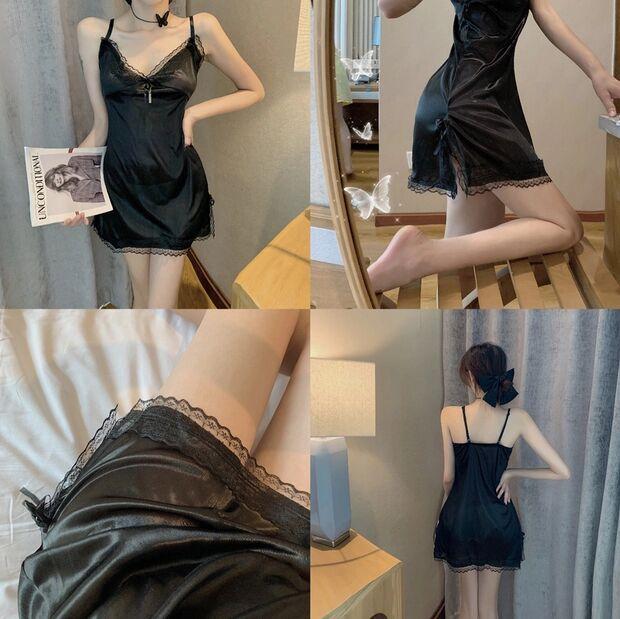 Product Introduction of 2024 new women's temperament holder sexy lace edge holder night gown female summer thin section tie pajamas private homewear pajamas Loungewear Nightwear 1