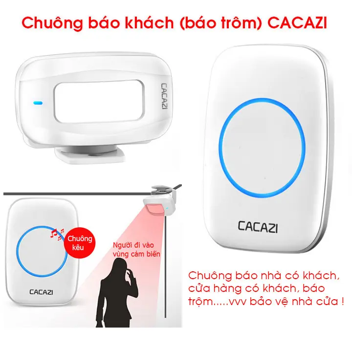 Chuông báo khách CACAZI M10, báo động hồng ngoại không dây hàng chính hãng, chuông không dây 0