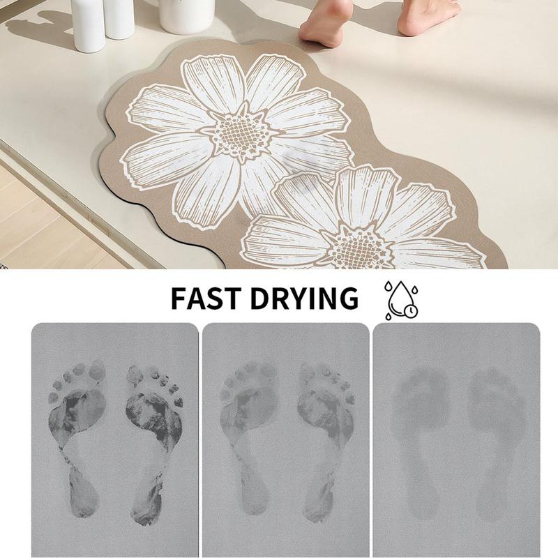 Flower Pattern Bath Mat, 1 Count Non-slip Bathroom Rug, Quick Absorbent Bathroom Rug, Decorative Carpet for Home Kitchen Bathroom Laundry Room 3