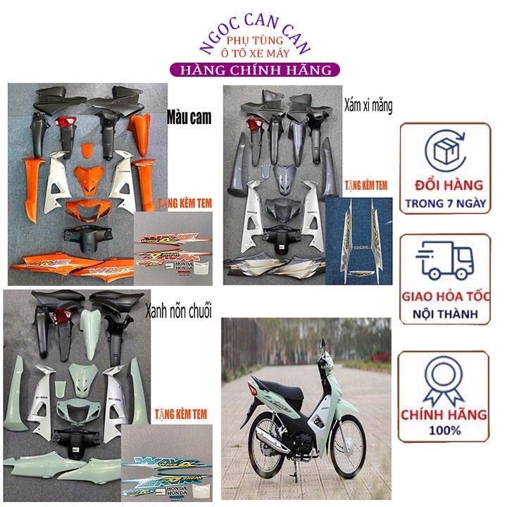 DÀN ÁO - BỘ VỎ NHỰA Wave A100- A50 đủ màu hót : Đỏ, Xanh ngọc, Xanh dương, Xanh nõn chuối, Trắng, Cam. Xám xi măng,Bạc