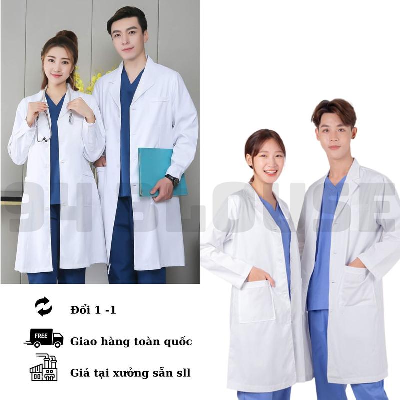  Áo Blouse Áo choàng trắng Bác sĩ DÀI TAY dài gần đầu gối Menswear Nam 