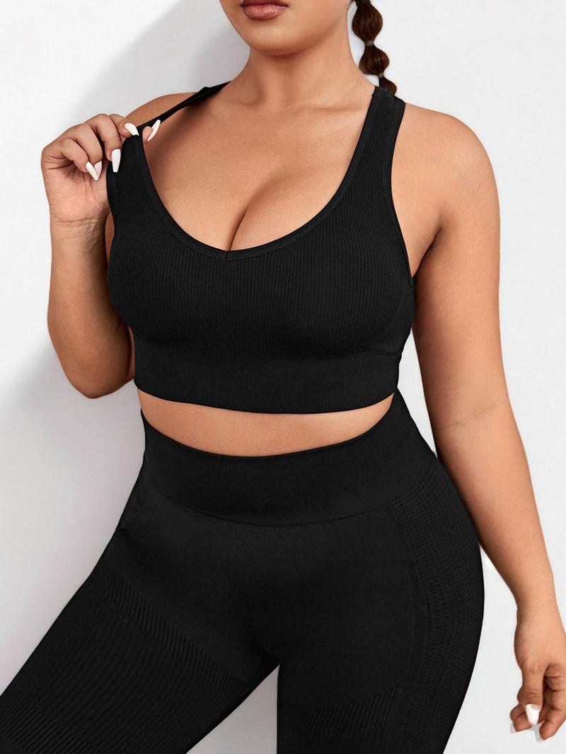 Product Introduction of 【Plus Size】 Solid Color Sports Bra, Breathable Comfortable Wireless Sports Bra, Women's Plus Size Sport & Outdoor Clothing for Indoor Outdoor Wear 4