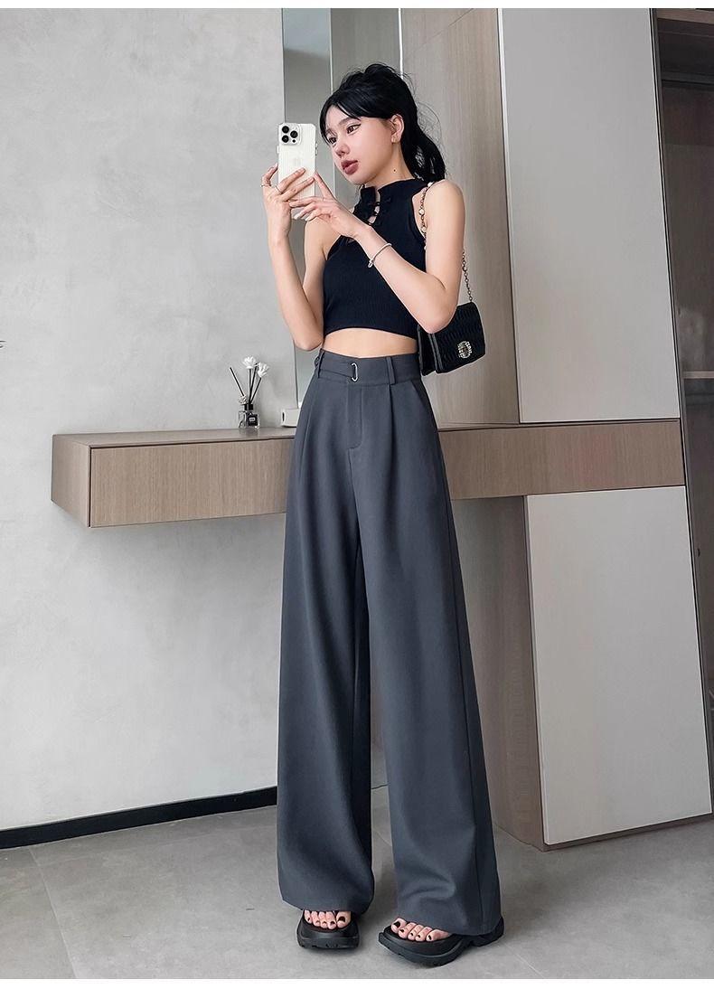 Product Introduction of Quần Âu Cao Cấp Màu Xám, Dành Cho Nữ, Phổ Biến, Thích Hợp Cho Mùa Xuân Và Mùa Thu, Hàng Mới Về 2024, Cạp Cao, Ống Rộng, Thiết Kế Xếp Nếp, Quần Ong Lưng Cao 15