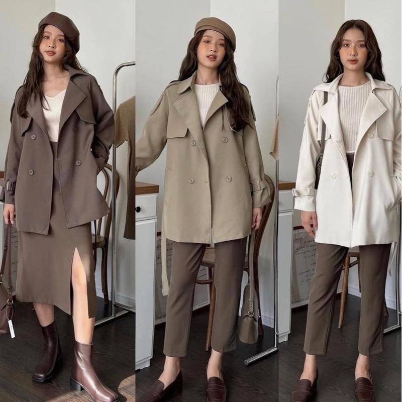 8805 - ÁO MANGTO DÁNG LỬNG 4 CÚC KÈM ĐAI