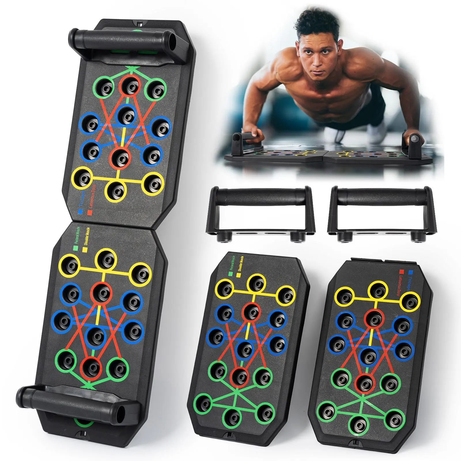 Push Up Board, Portable Push Up Board with Handle & Accessories, Push Up Bar for Home Workout, Fitness Equipment for Strength Training