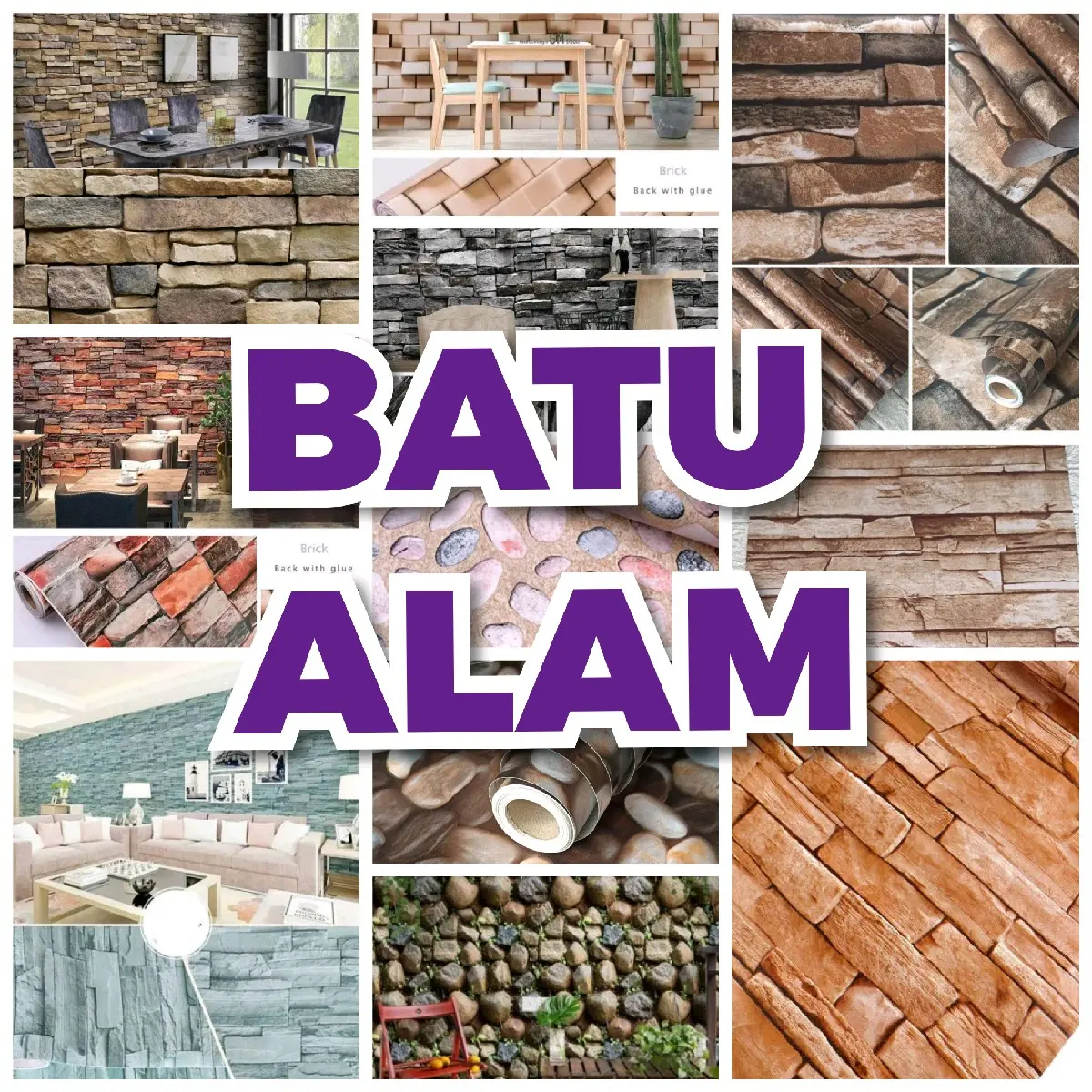 Wallpaper Dinding Kamar Tidur Motif BATU ALAM  3D mewah Stiker Dinding walpaper dinding Kertas