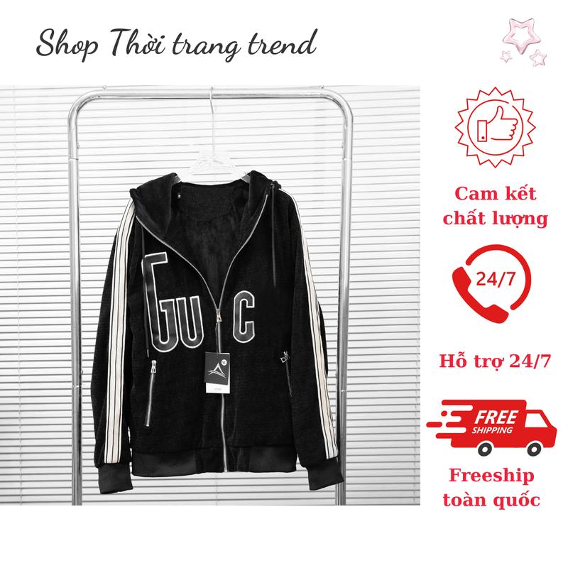 Áo khoác nam nữ, áo khoác mùa đông thêu G.C nhung tăm lót lông, dày giữ ấm hot 2024