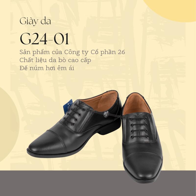  Giầy da nam G24-01 đường may kẻ vân ngang - Da bò - Đế núm  Phụ kiện 1 hộp xi + 1 đón gót  